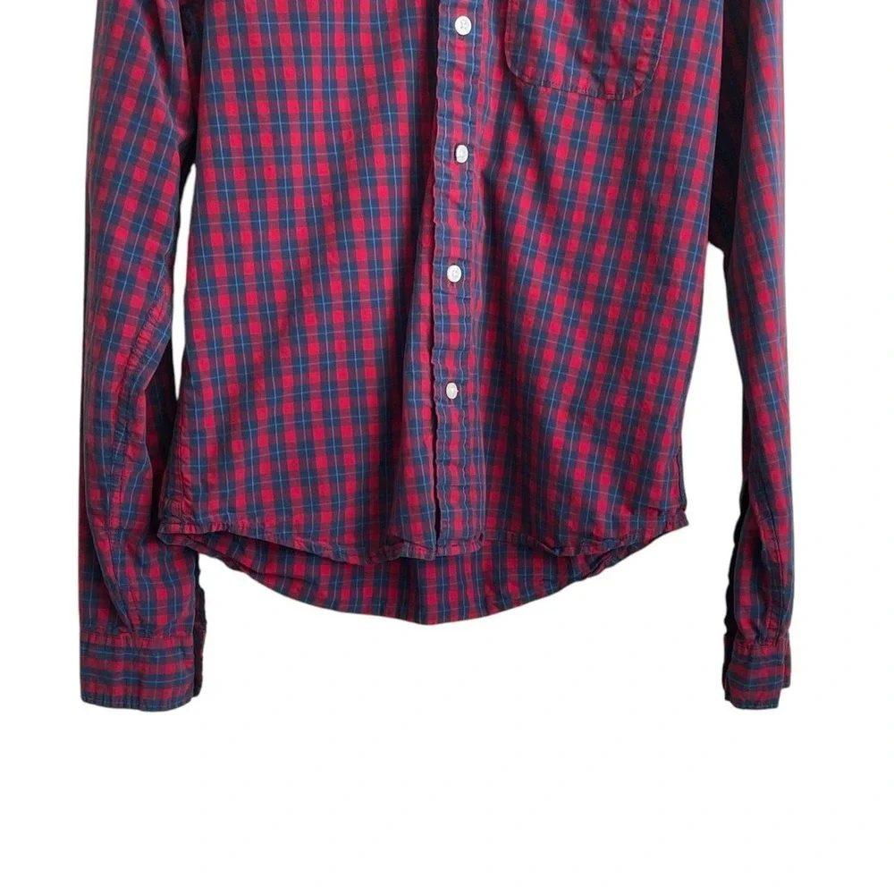 Hollister Mens Button Down Shirt XL Red Blue Plaid Cotton Long Sleeve Preppy